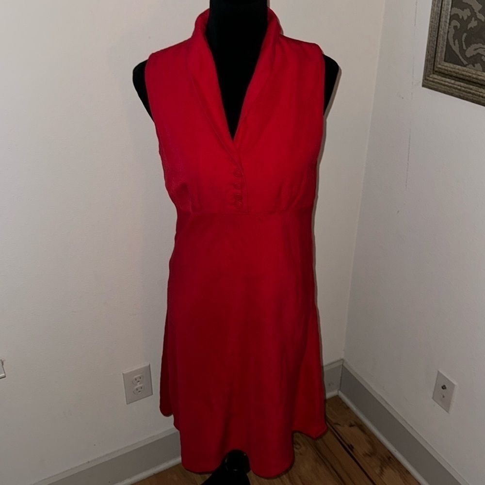 Sarah Spencer Red Linen blend Sz 6 sleeveless A line midi dress - Picture 2 of 7